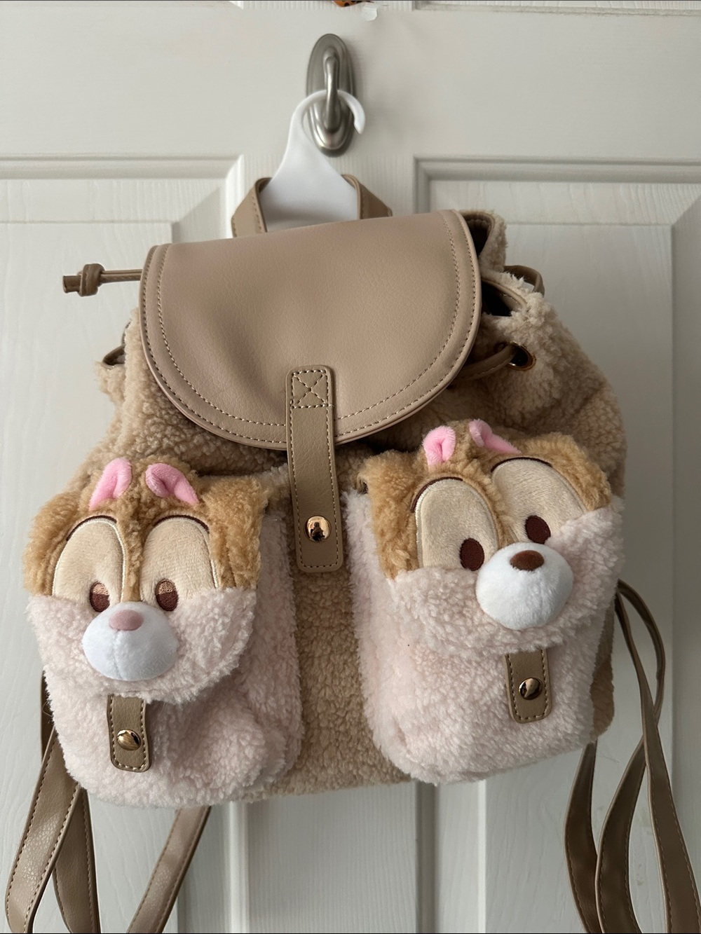 Disney Beige and Pink Plush Sherpa Backpack with Chip & Dale  Pockets, NWT